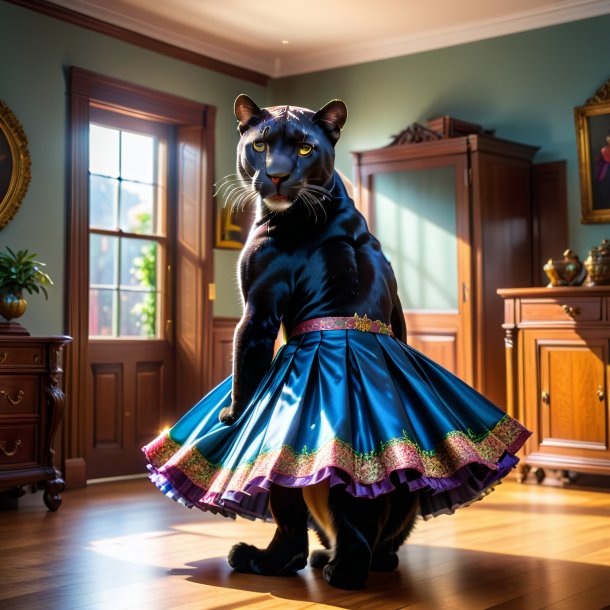 Photo of a panther in a skirt in the house