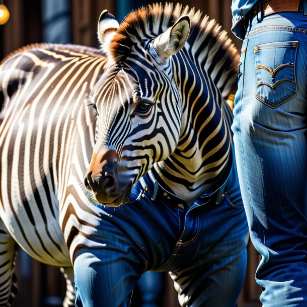 Imagem de uma zebra em um jeans azul