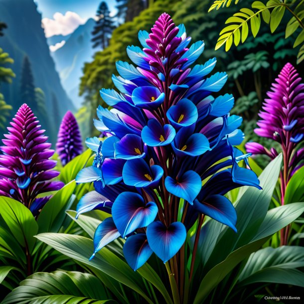 "portrayal of a blue celsia, great-flowered"