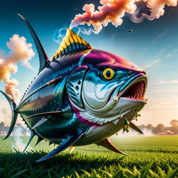 Photo of a smoking of a tuna on the field