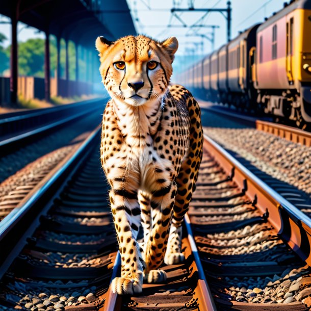 Pic d'un guépard dans un pantalon sur les voies ferrées