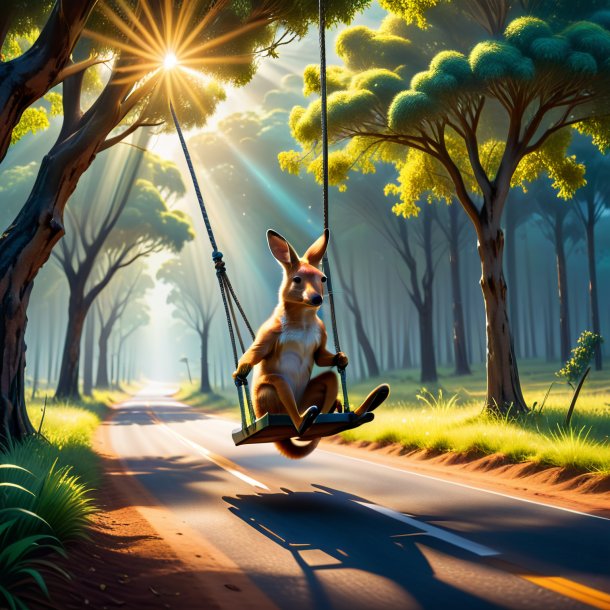 Picture of a swinging on a swing of a kangaroo on the road