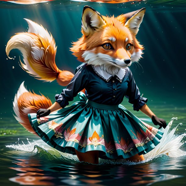 Drawing of a fox in a skirt in the water