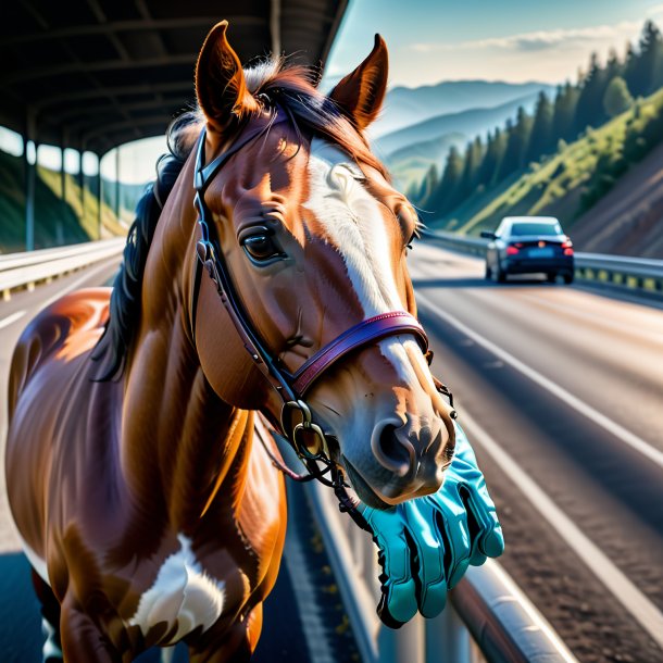 Photo d'un cheval dans un gants sur l'autoroute