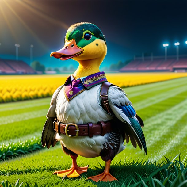 Image of a duck in a belt on the field