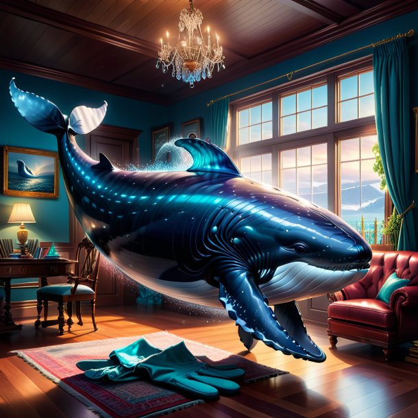 Drawing of a whale in a gloves in the house