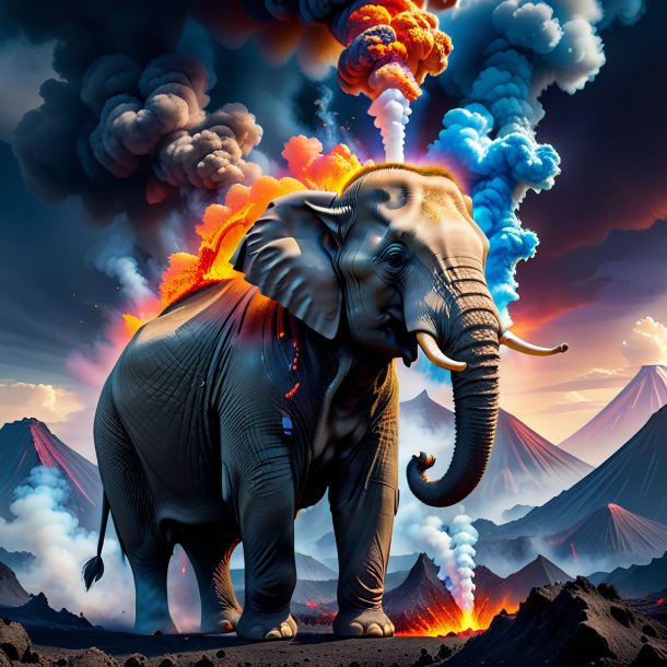 Picture of a smoking of a elephant in the volcano