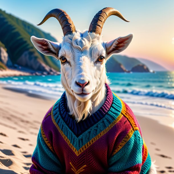 Drawing of a goat in a sweater on the beach