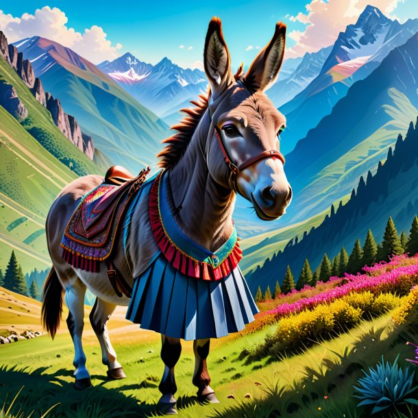 Illustration of a donkey in a skirt in the mountains