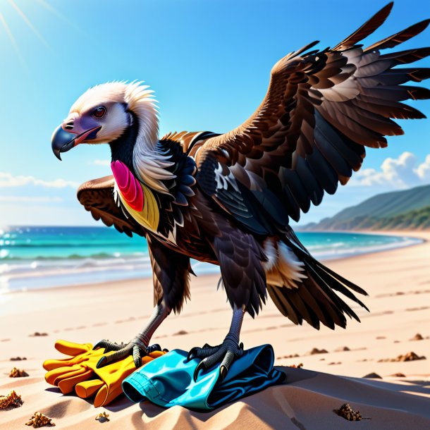 Drawing of a vulture in a gloves on the beach