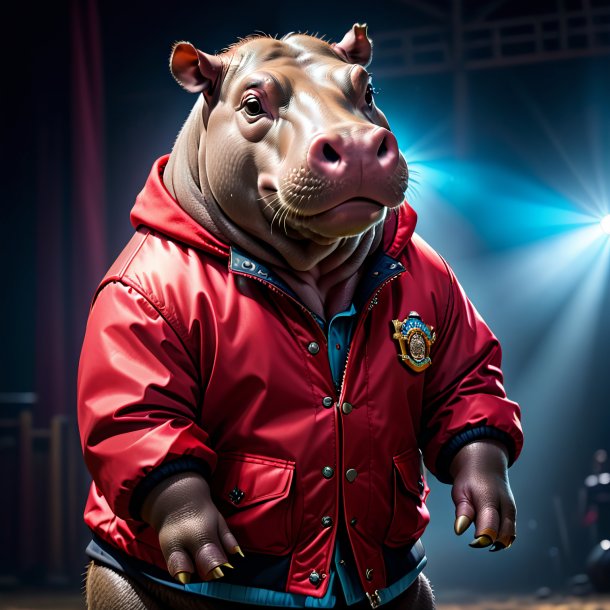 Pic of a hippopotamus in a red jacket