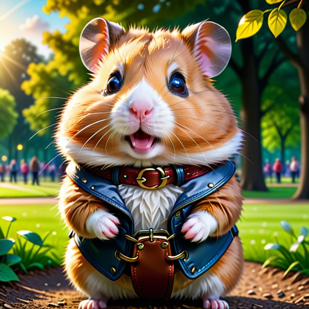 Drawing of a hamster in a belt in the park