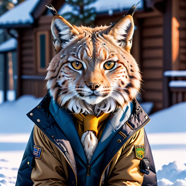 Pic of a lynx in a jacket in the snow