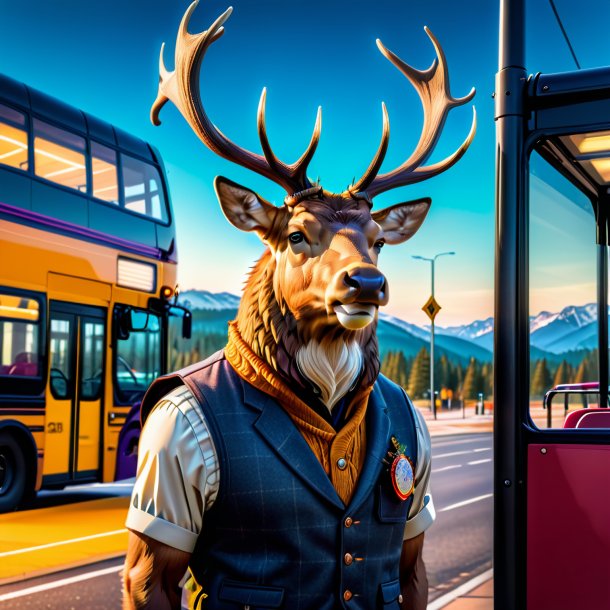 Pic of a elk in a vest on the bus stop