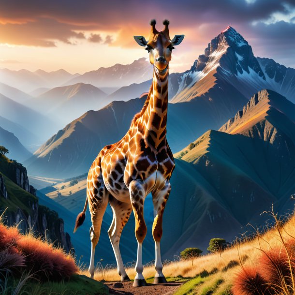 Picture of a threatening of a giraffe in the mountains