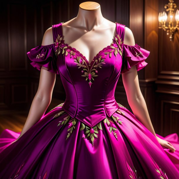 Dessin d'une robe fuchsia en bois