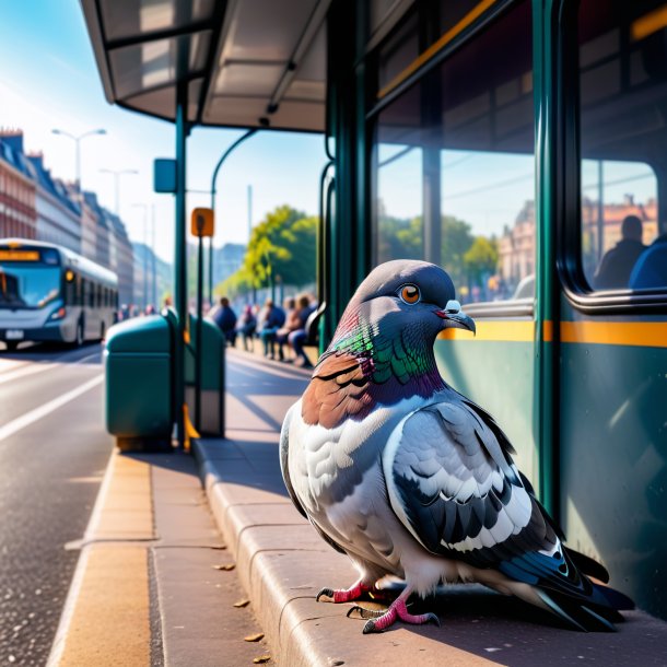 Photo d'un repos d'un pigeon sur l'arrêt de bus