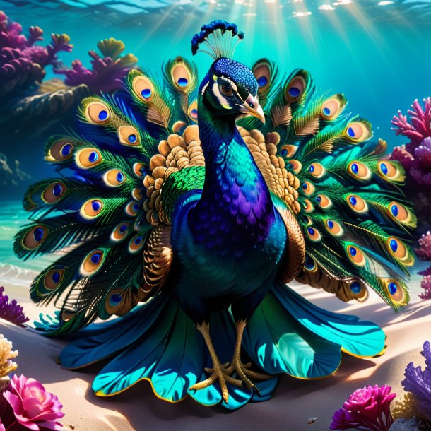 Pic of a peacock in a gloves in the sea