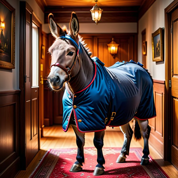 Picture of a donkey in a coat in the house