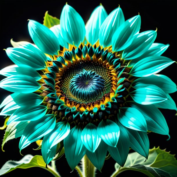Portrayal of a cyan sunflower