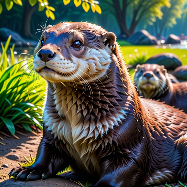 Photo of a resting of a otter in the park