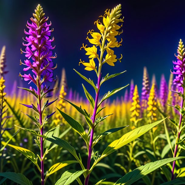 "sketch of a yellow willowherb, purple"