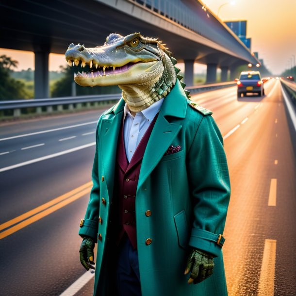 Photo of a crocodile in a coat on the highway