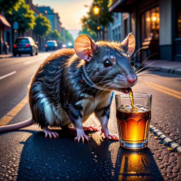 Pic of a drinking of a rat on the road