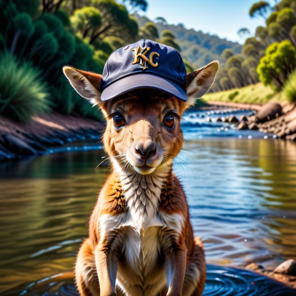 Foto de un canguro en un gorro en el río