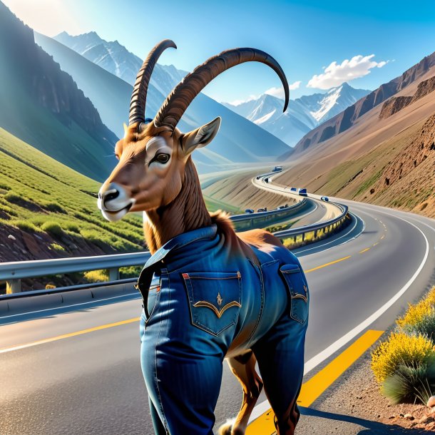 Pic of a ibex in a jeans on the highway