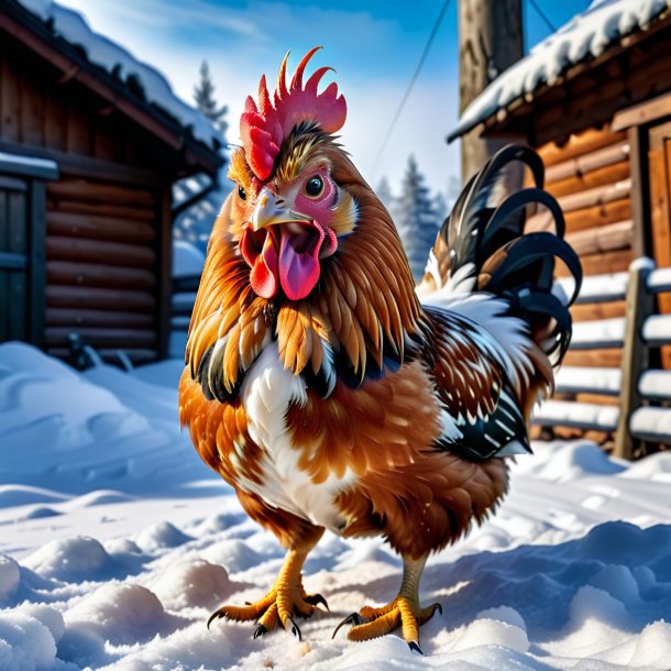 Image of a angry of a hen in the snow