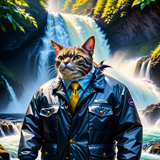 Photo of a tuna in a jacket in the waterfall