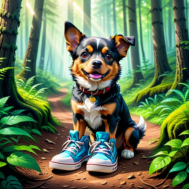 Ilustración de un perro en un zapato en el bosque