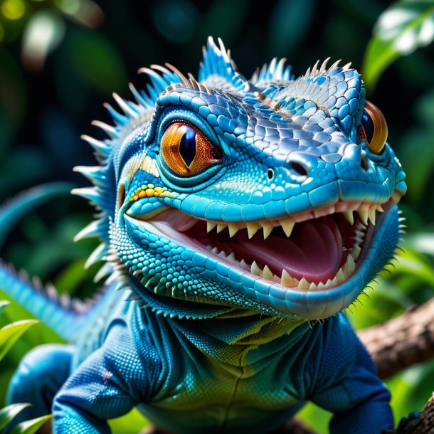 Image of a blue smiling lizard