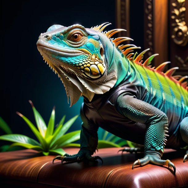 Picture of a iguana in a black shoes