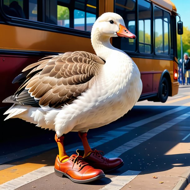 Drawing of a goose in a shoes on the bus stop