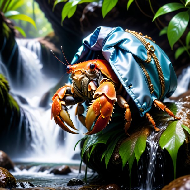 Photo of a hermit crab in a jacket in the waterfall