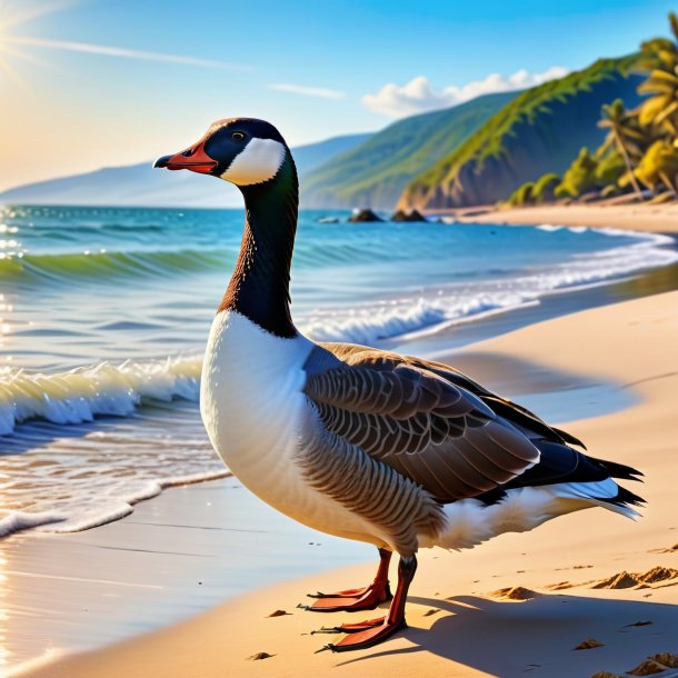 Image of a playing of a goose on the beach