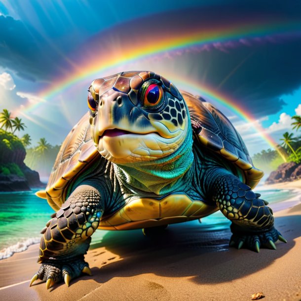 Pic d'une menace d'une tortue sur l'arc-en-ciel