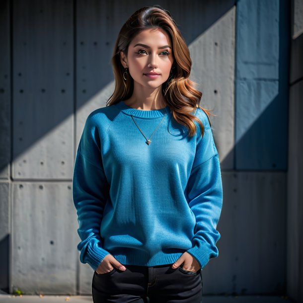 Portrait of a blue sweater from concrete