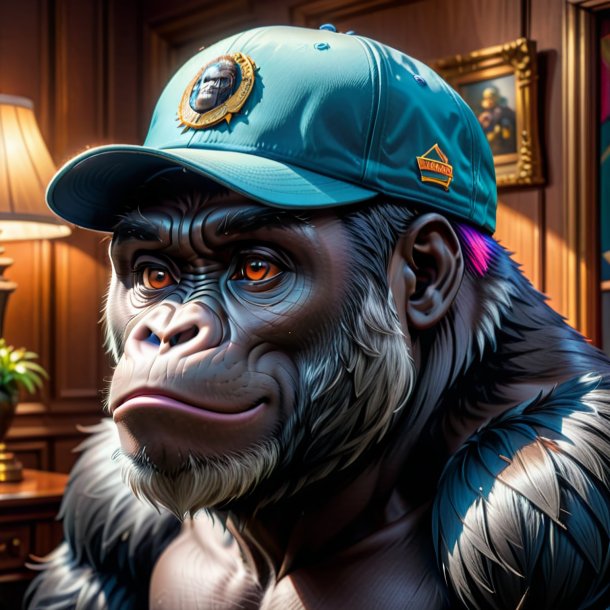 Drawing of a gorilla in a cap in the house