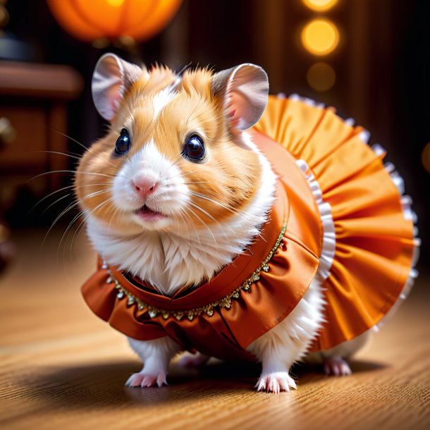 Pic of a hamster in a orange skirt