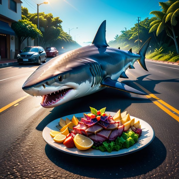 Image of a eating of a shark on the road