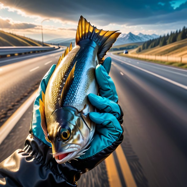 Imagen de un eglefino en guantes en la carretera