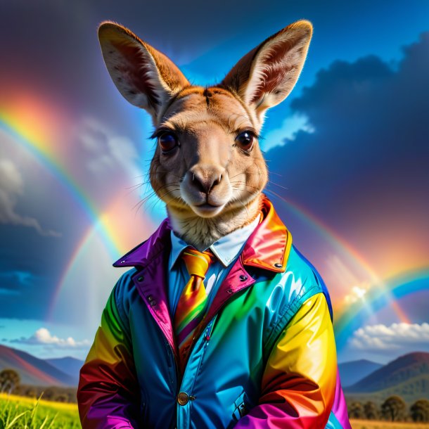 Photo of a kangaroo in a jacket on the rainbow