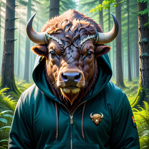 Image of a bison in a hoodie in the forest