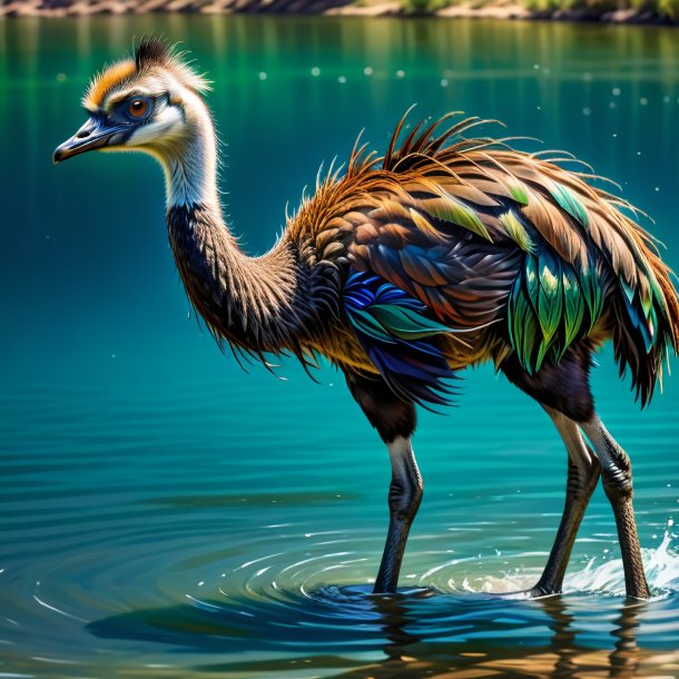 Desenho de um emu em uma calça na água