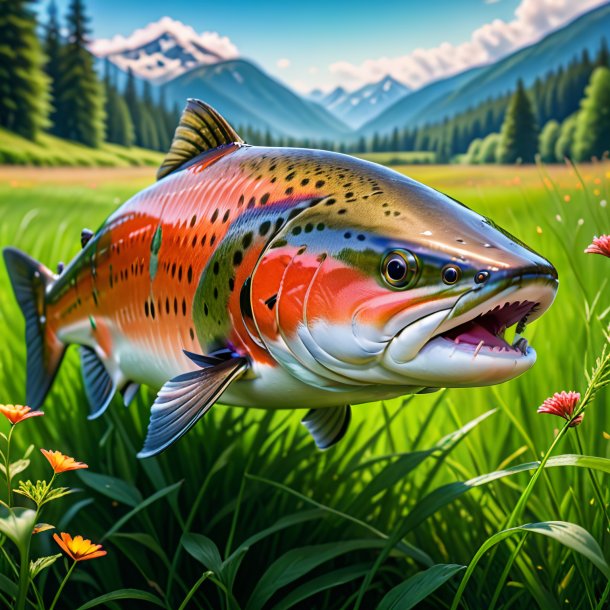 Image of a smiling of a salmon in the meadow