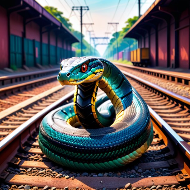 Illustration of a cobra in a belt on the railway tracks