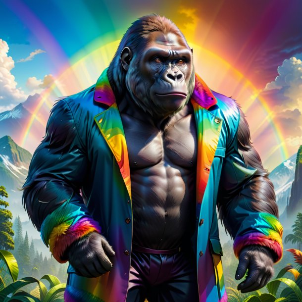 Illustration of a gorilla in a coat on the rainbow